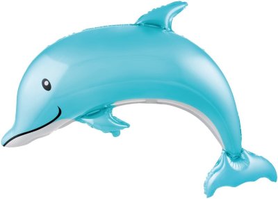 Дельфин веселый голубой, фольгированный шар с гелием, фигура