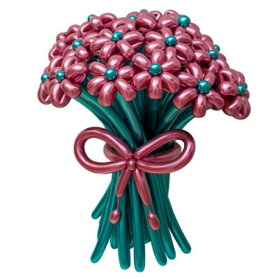 Букет цветов из шариков, Бордо, 19 штук с бантиком