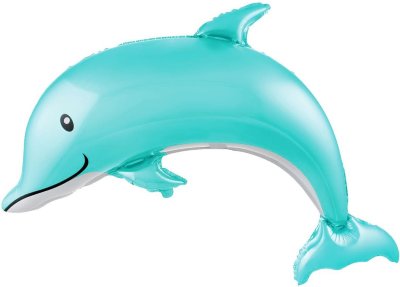 Дельфин веселый бирюзовый, фольгированный шар с гелием, фигура 