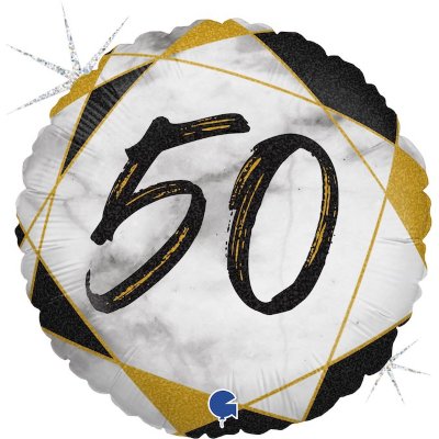 Цифра 50, воздушный шар с гелием из фольги, круг черный мрамор 45 см    