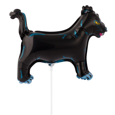 Шар на палочке Пантера черная, мини-фигура из фольги, с воздухом    