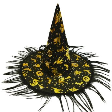 Шляпа ведьмы черн/золот с бахромой 36см