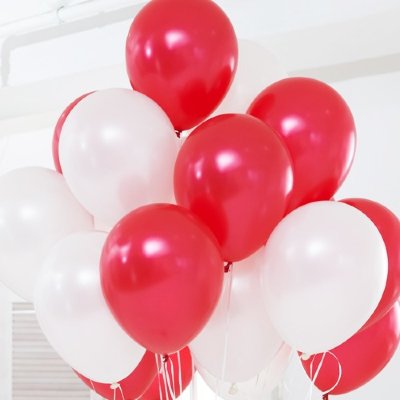 Воздушные шары, красный с белым, 30 см, с гелием
