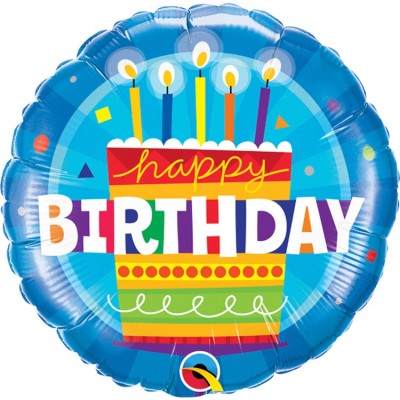 Фольгированный шар С днем рождения Торт со свечками, круг, 45 см, с гелием