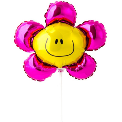 Шар на палочке Цветок розовый, мини-фигура из фольги, с воздухом   