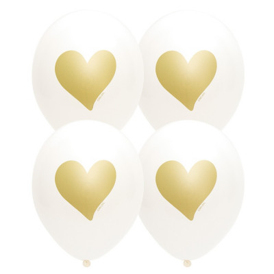 Воздушные шары белые с золотыми сердечками, 30 см, с гелием, 1 шт