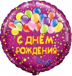 С днем рождения шарики (круг фольгированный фиолетовый)