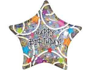 Звезда Happy birthday голографическая, воздушный шар с гелием, 45 см
