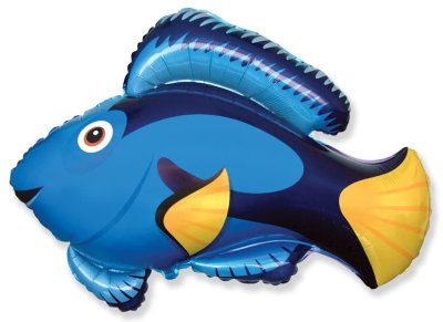 Голубая рыба, фольгированный шар с гелием, фигура 56 см