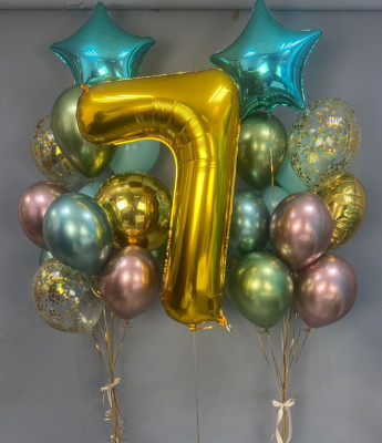 Сет из воздушных шаров хром на 7 лет Зеленый градиент