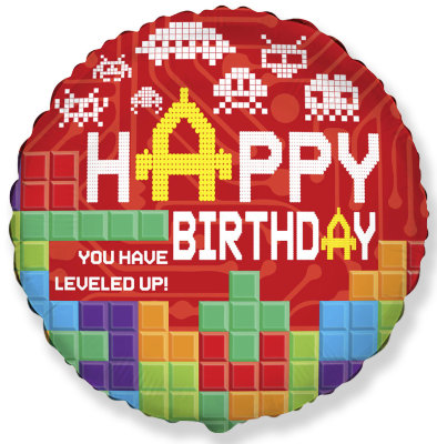 Шар фольгированный с гелием Пиксели Happy birthday, красный, круг 45 см 
