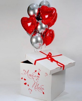 Большая коробка-сюрприз с шарами Люблю Тебя №2, 70х70х70 см