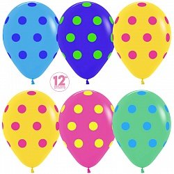 Разноцветные с цветными точками воздушные шары с гелием, латексные, 30 см