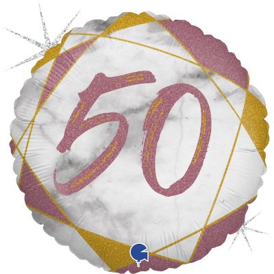 Цифра 50,  воздушный шар с гелием из фольги, круг розовый мрамор 45 см   