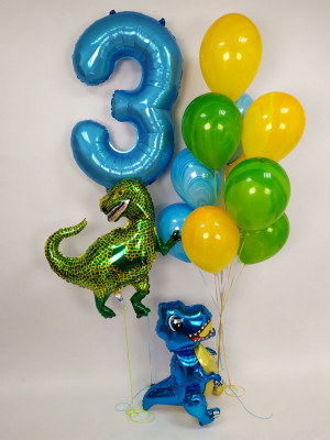 Композиция из шаров для мальчика на 3 года Динозавры и цифра