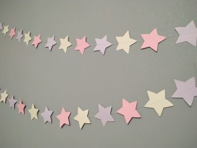 Гирлянда бумажная звезды,сиреневый-розовый-молочный, 265 см