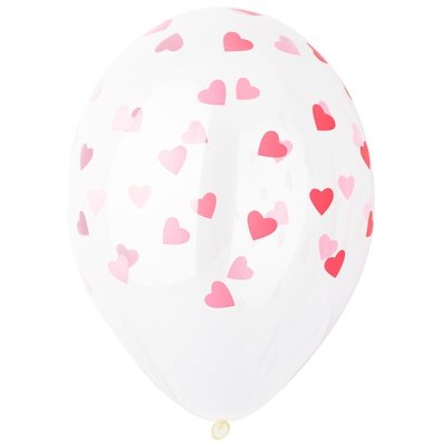 Прозрачные с розовыми сердечками, шары воздушные с гелием, 35 см