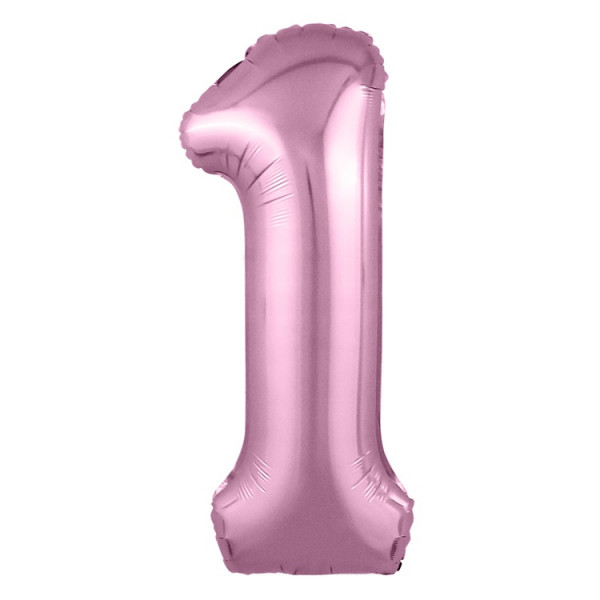 Розовая цифра 1 из фольги, с гелием, 102 см, slim