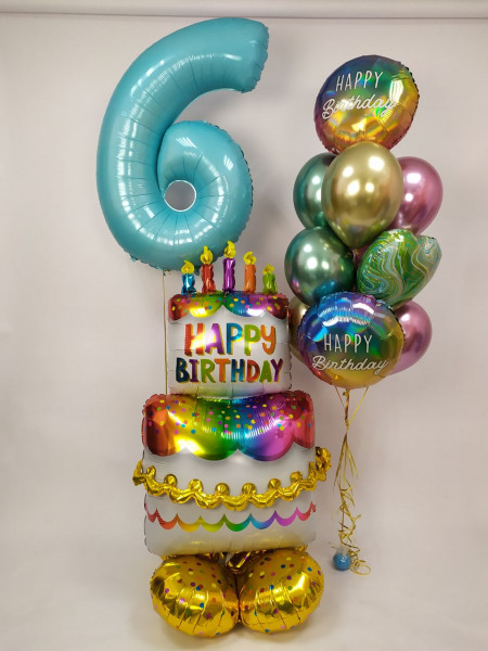 Композиция из шаров для девочки на 6 лет Большой торт