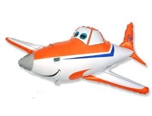 Самолет оранжевый, фольгированный шар с гелием, фигура 53х110 см