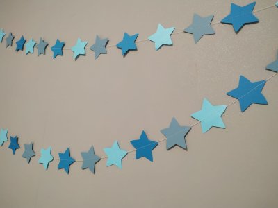 Гирлянда бумажная звезды,синий-голубой-сизый, 265 см 