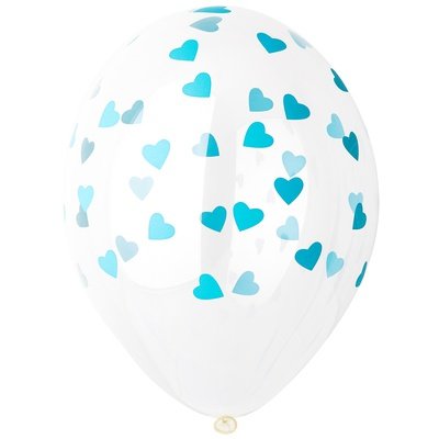 Прозрачные с мятными сердечками, шары воздушные с гелием, 35 см 