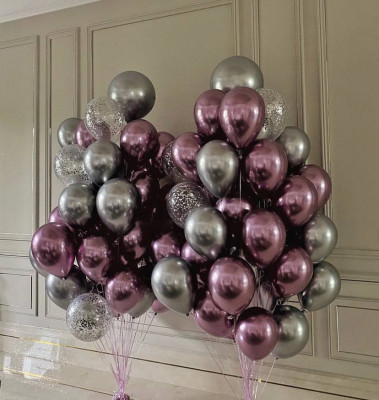 Сет из воздушных шаров "Розовый и серебряный хром, шары с конфетти"