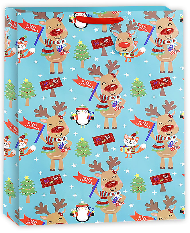 Пакет подарочный, Новогодние олени, с блестками, 50*38*18 см, 1 шт.
