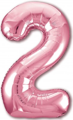 Розовая цифра 2 из фольги, с гелием, 102 см, slim