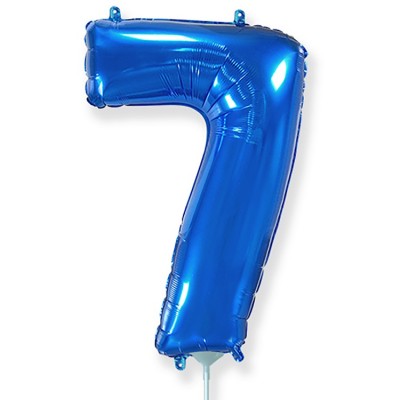 Фольгированный шар цифра 7 синий, на палочке, с воздухом, 41 см, НЕ ЛЕТАЕТ  