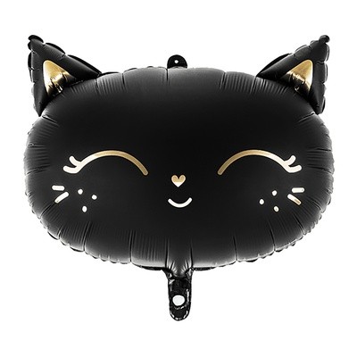 Голова кошки черная с золотом, фольгированный шар, фигура, с гелием (1)