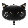 Голова кошки черная с золотом, фольгированный шар, фигура, с гелием 