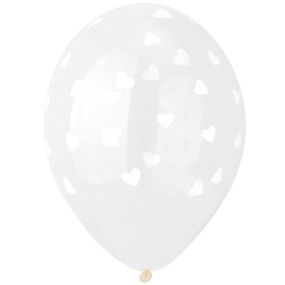 Прозрачные шары с рисунком сердечки белые, латексные, 30 см, с гелием