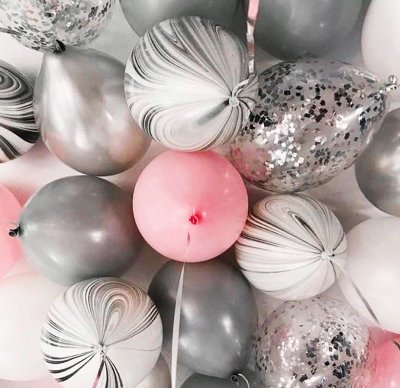 Воздушные шары, сочетание (серый, розовый, серебряный)