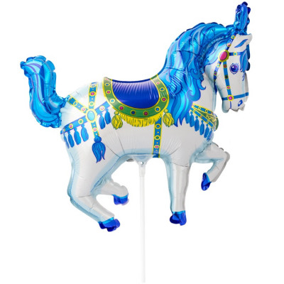 Шар на палочке Лошадь цирковая голубая, мини-фигура из фольги, с воздухом     