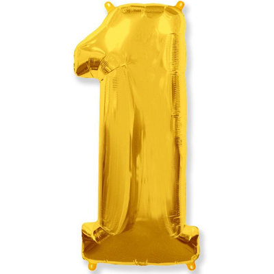Шар цифра 1 из фольги золотая размером 102 см, на грузике, с гелием.