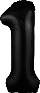 Шар из фольги цифра 1 черная блестящая, slim (тонкая), с гелием  
