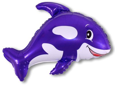 Веселый кит - касатка фиолетовый, фольгированный шар с гелием, фигура 89 см