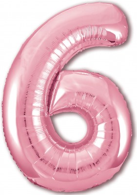 Розовая цифра 6 из фольги, с гелием, 102 см, slim