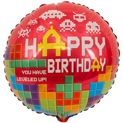 Фольгированный шар Happy birthday Конструктор, красный, круг, 45 см, с гелием