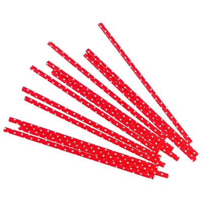Трубочки для коктейлей для праздника, Белые точки, Красный, 12 шт.