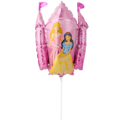 Шар на палочке Замок принцессы розовый, мини-фигура из фольги, с воздухом   