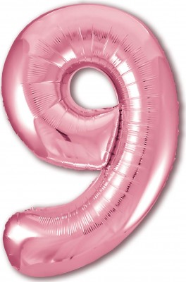 Розовая цифра 9 из фольги, с гелием, 102 см   