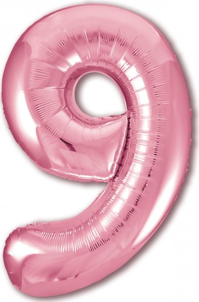 Розовая цифра 9 из фольги, с гелием, 102 см   