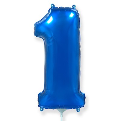 Фольгированный шар цифра 1 синий, на палочке, с воздухом, 41 см, НЕ ЛЕТАЕТ   