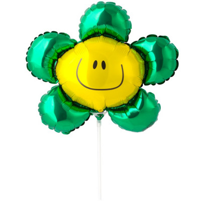 Шар на палочке Цветок зеленый, мини-фигура из фольги, с воздухом 