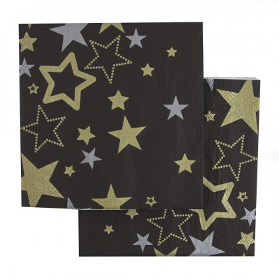 Салфетки Золотые звезды на черном, бумажные, 33 см, 20шт 