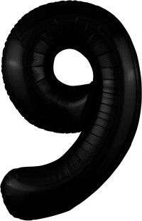 Шар из фольги цифра 9 черная блестящая, slim (тонкая), с гелием   