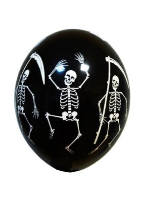 Скелеты танцующие,  воздушный шар с гелием, черный, латексный, 35 см