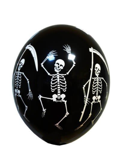 Скелеты танцующие,  воздушный шар с гелием, черный, латексный, 35 см